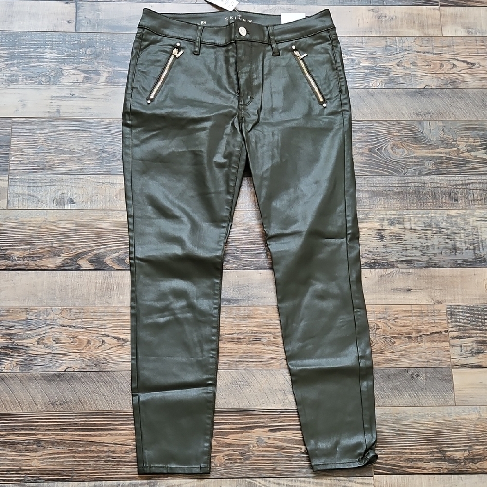 NWT White House Black Market Dark Olive Green Skinny Jeans with Sleek Finish